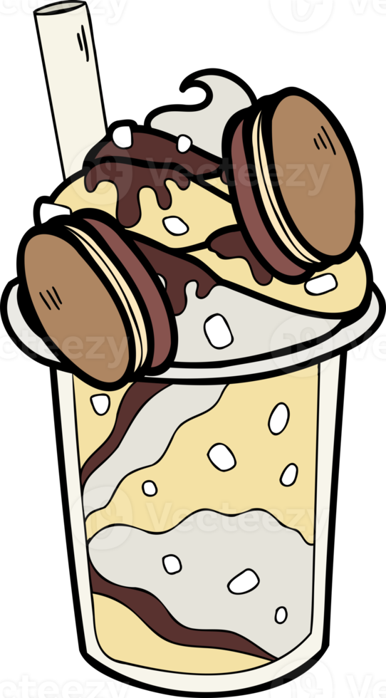 mano disegnato cioccolato frappé e frustato crema illustrazione png