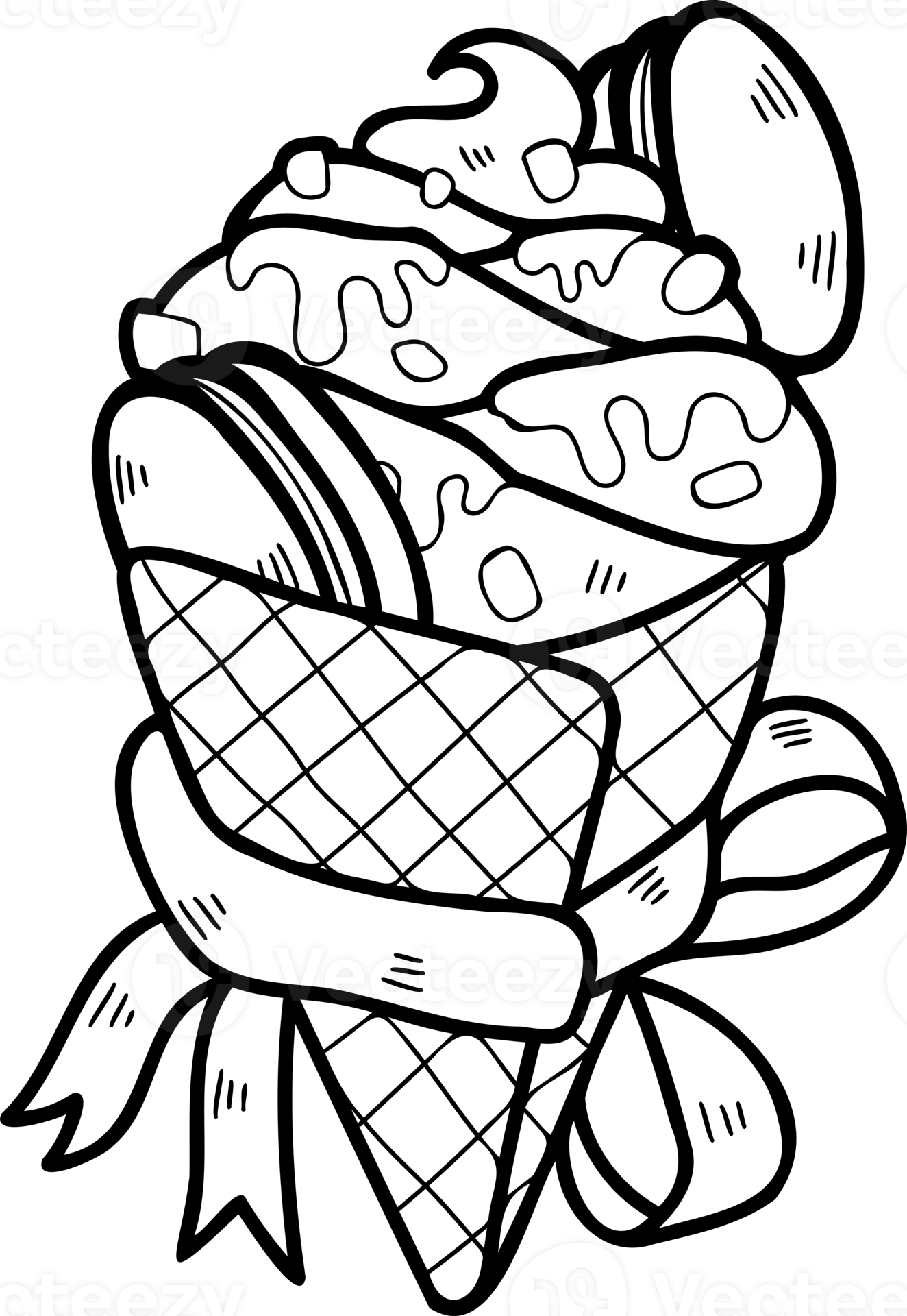 Hand Drawn Strawberry Ice Cream Cone illustration 16409723 PNG