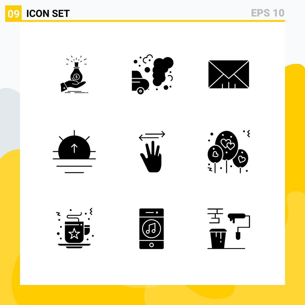 Pictogram Set of 9 Simple Solid Glyphs of sunrise nature car user interface Editable Vector Design Elements