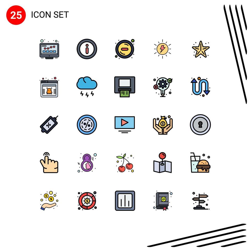 Mobile Interface Filled line Flat Color Set of 25 Pictograms of star ocean minus beach sun Editable Vector Design Elements