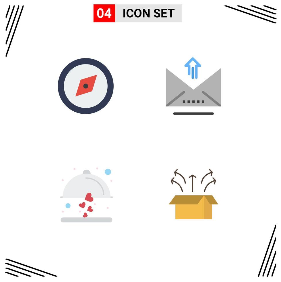 4 Flat Icon concept for Websites Mobile and Apps compass love email upload release Editable Vector Design Elements
