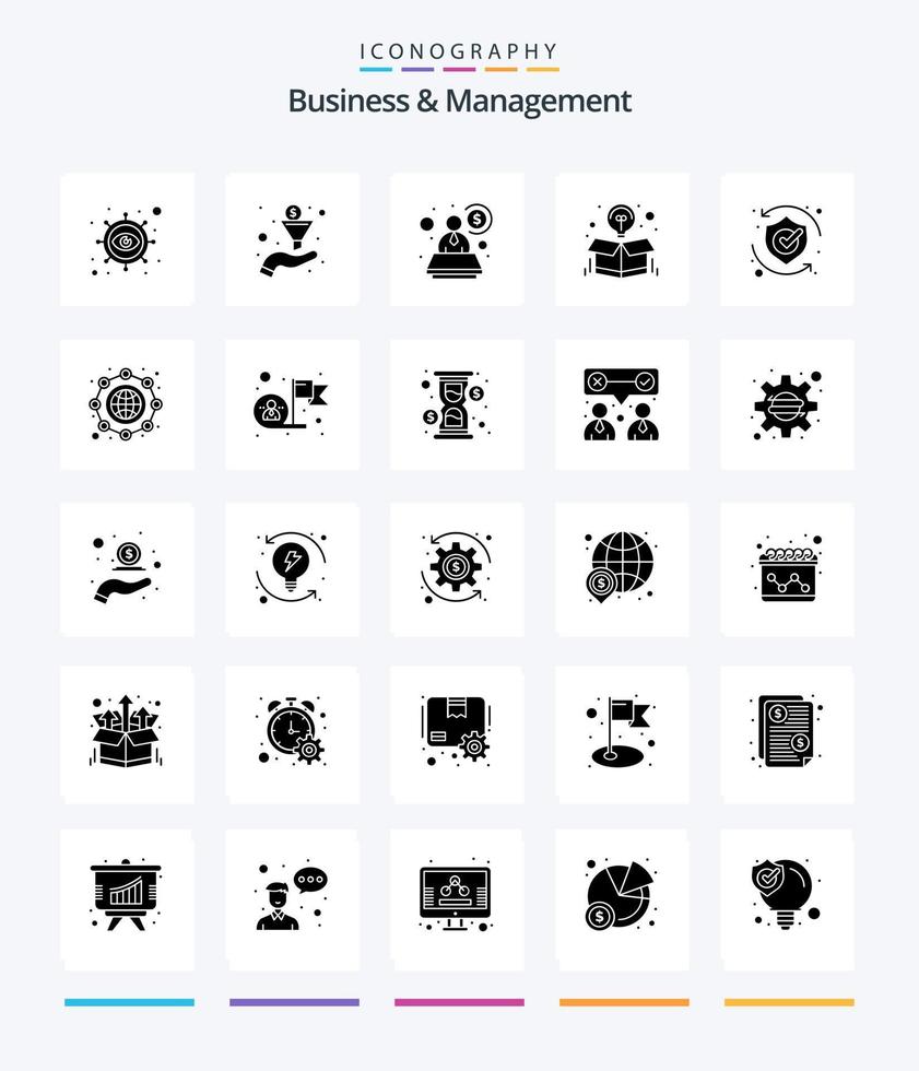 Creative Business And Management 25 Glyph Solid Black icon pack  Such As security. protect. consultant. offer. idea vector