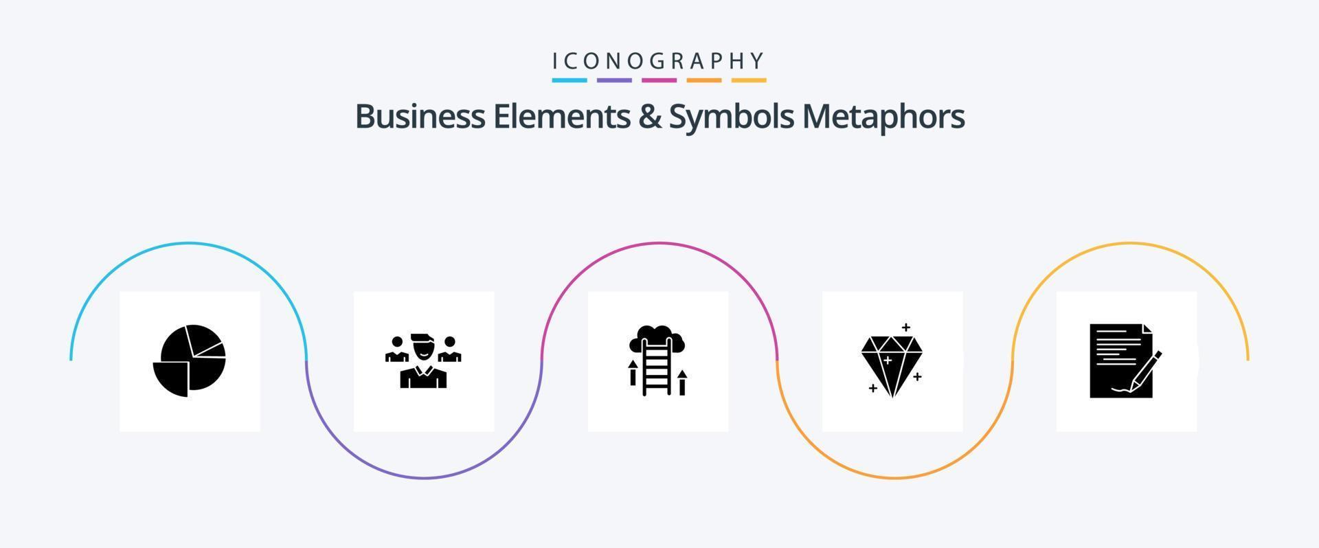 Business Elements And Symbols Metaphors Glyph 5 Icon Pack Including agreement. sucess. cloud. crystal. server vector