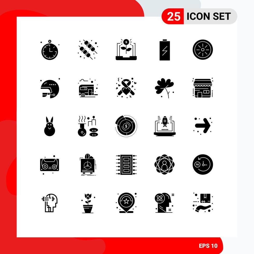 Universal Icon Symbols Group of 25 Modern Solid Glyphs of fruit electricity economy electric charge Editable Vector Design Elements