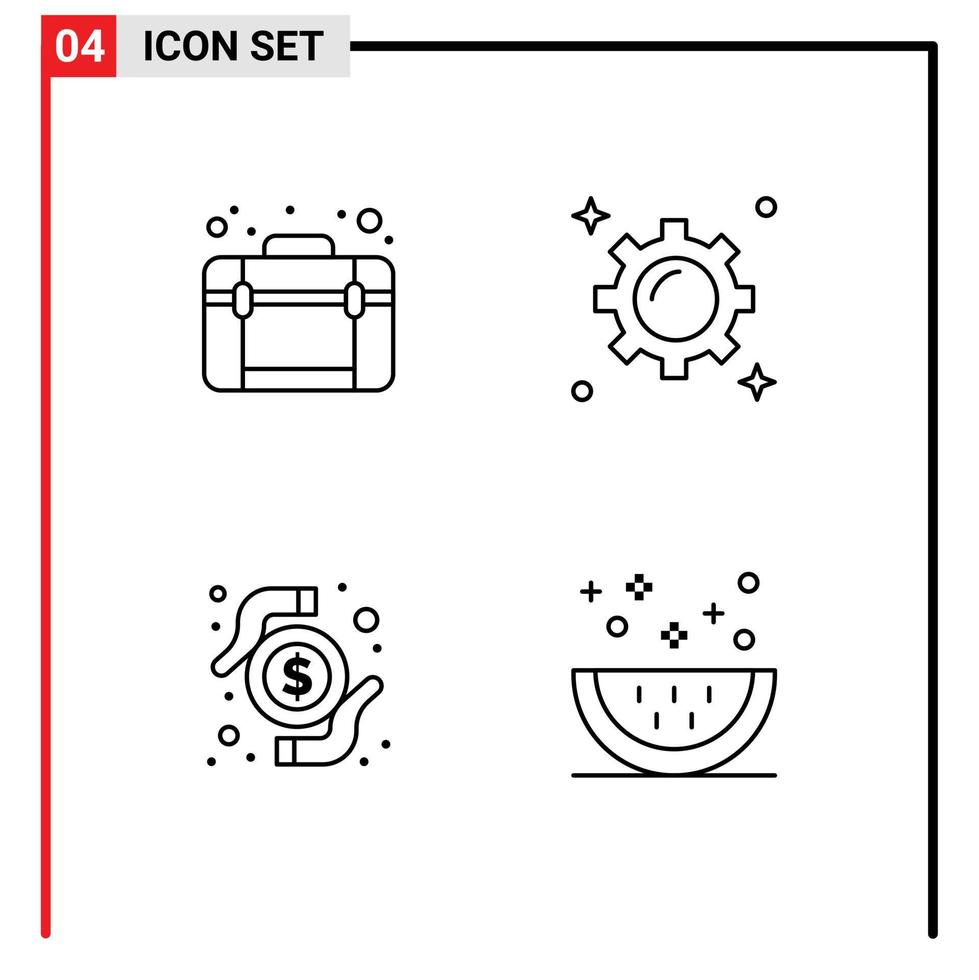 conjunto moderno de 4 pictogramas de colores planos de línea rellena de elementos de diseño vectorial editables de investigación de marketing web de dinero de bolsa vector