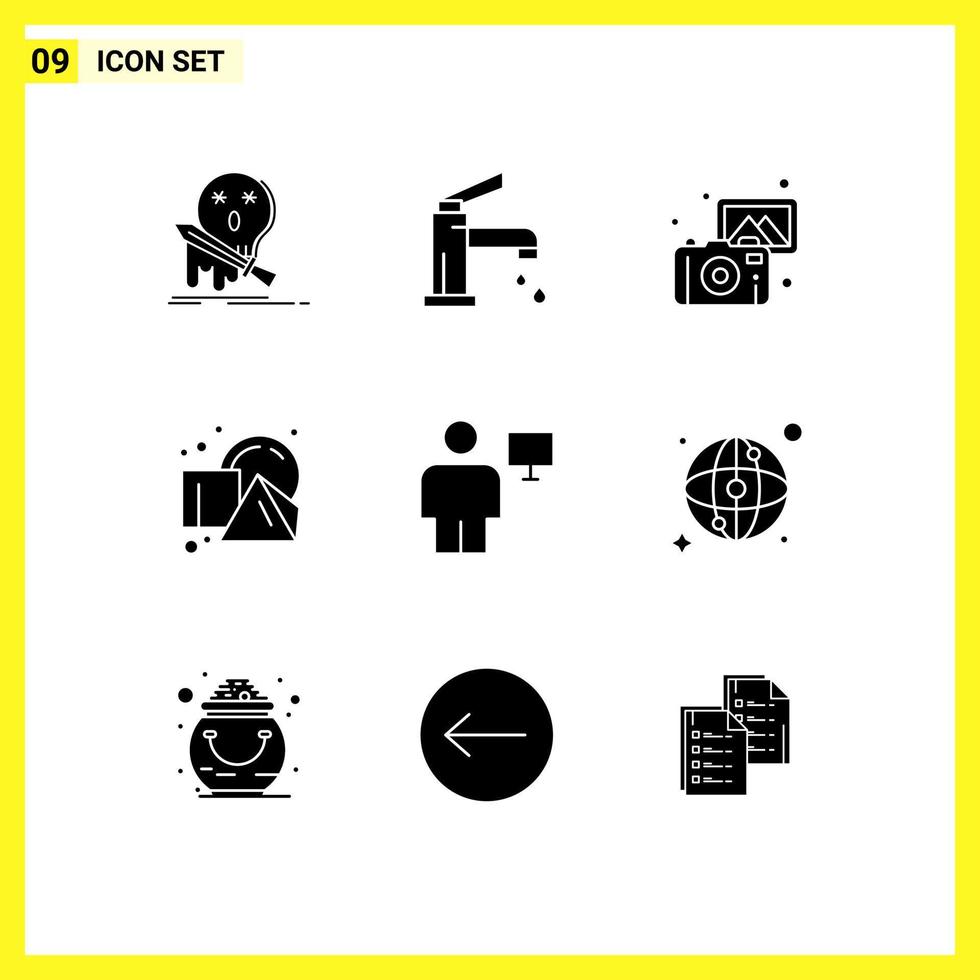 Set of 9 Modern UI Icons Symbols Signs for squares geometrical faucet cube photos Editable Vector Design Elements