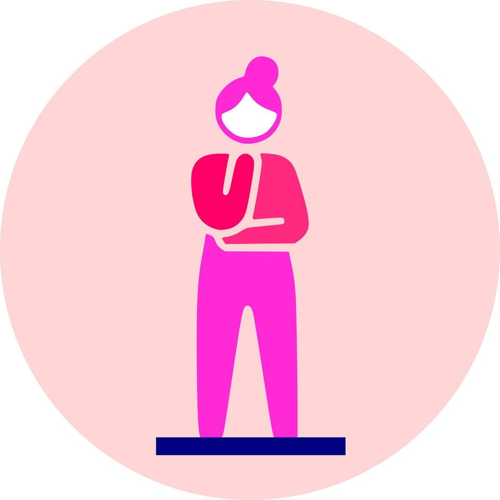 Woman icon, set against a circular pink background. vector