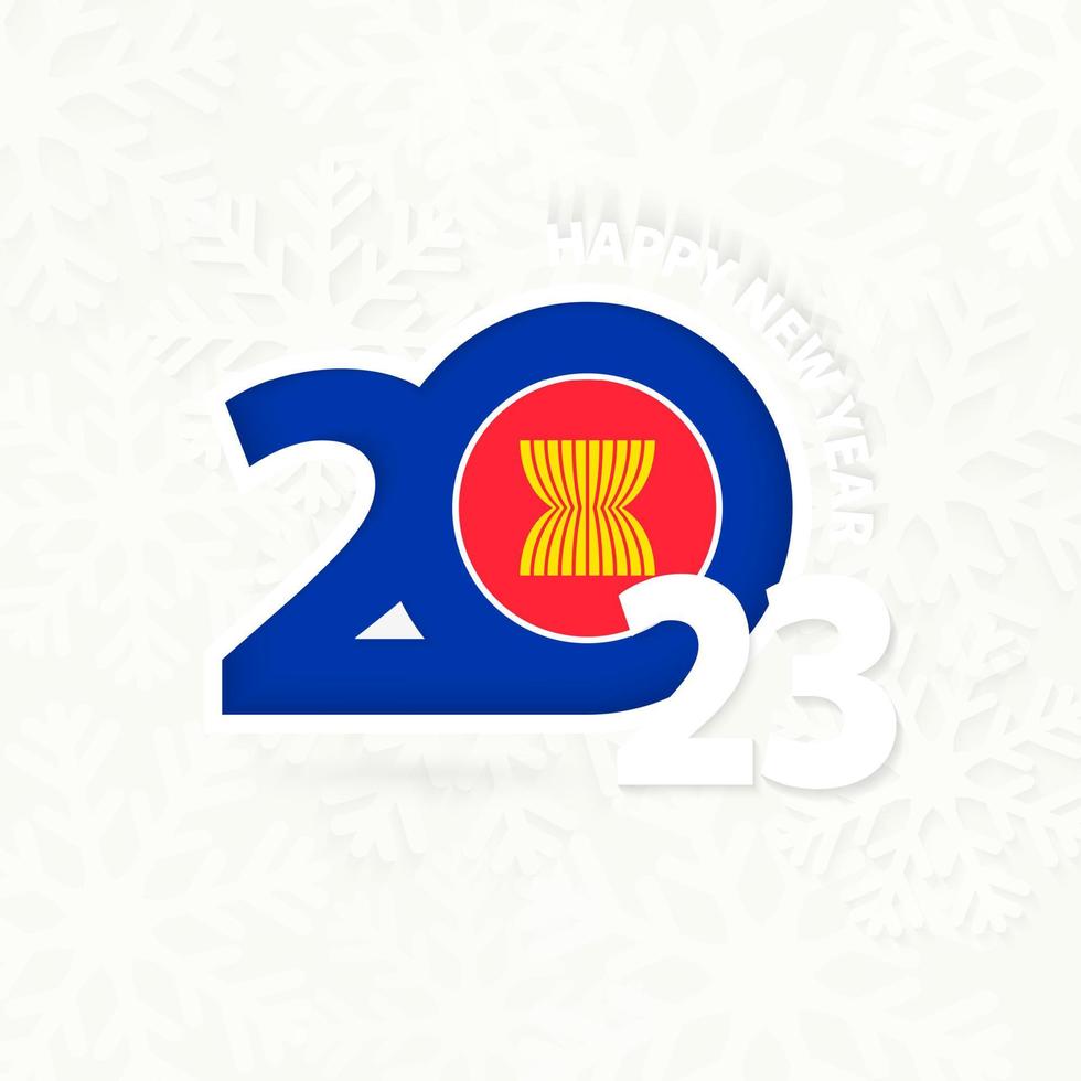 año nuevo 2023 para asean sobre fondo de copos de nieve. vector