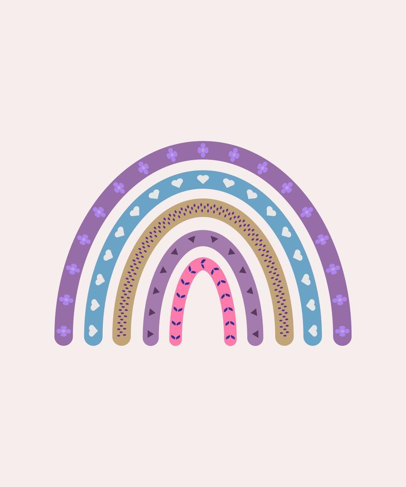 abstract kids illustration, boho child design, rainbow clipart vector
