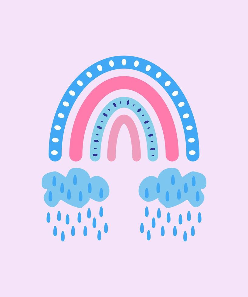 Cute colourful rainbow with drops vector