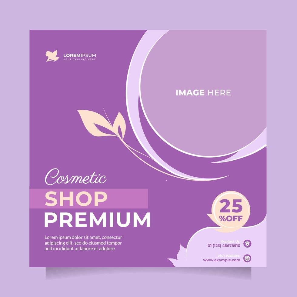 Beauty cosmetic center social media post and banner promotion. Modern square vector design to promote hair treatment, healthy skin clinic, medical spa, make up, beautician, natural skin care, etc