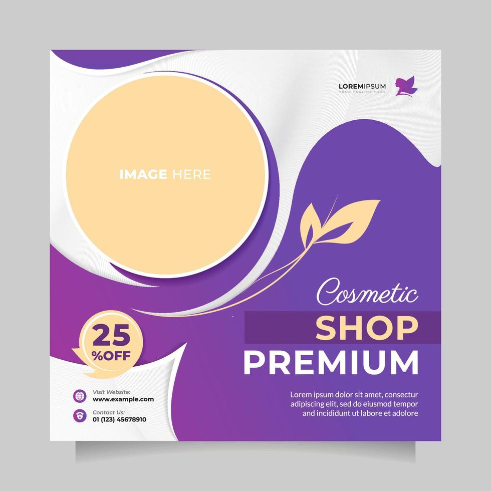 Beauty cosmetic center social media post and banner promotion. Square vector design to promote skin care, makeup, hair treatment, healthy skin clinic, medical spa, beautician, natural skincare, etc