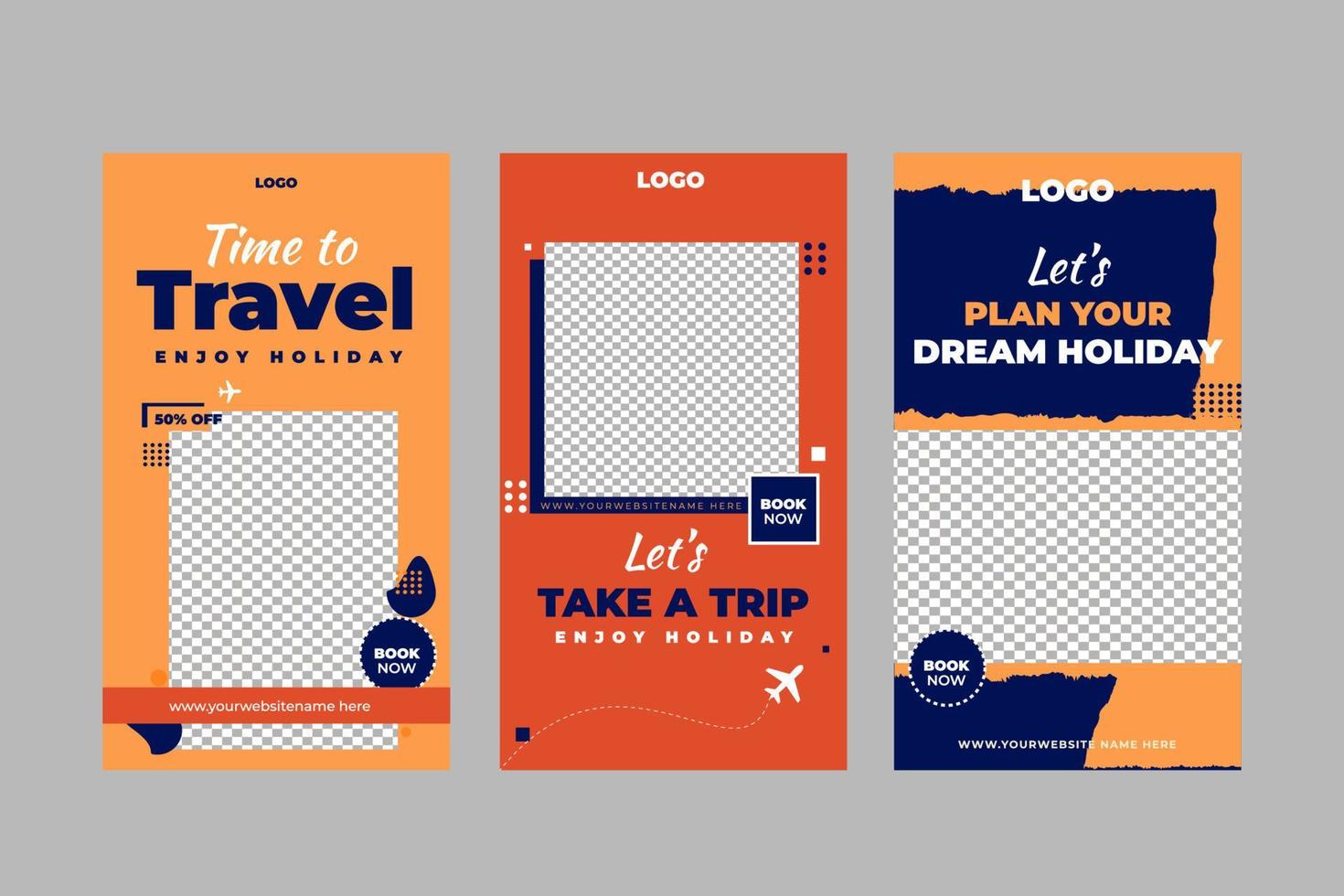 Creative Flat Travel Social Media Stories Template set vector