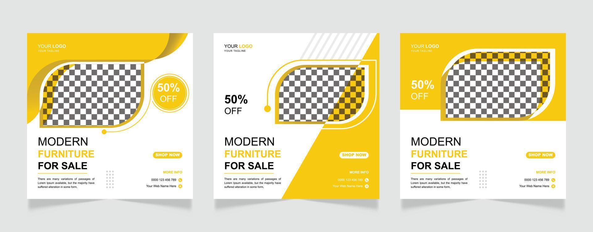 Modern furniture social media and web post design template vector