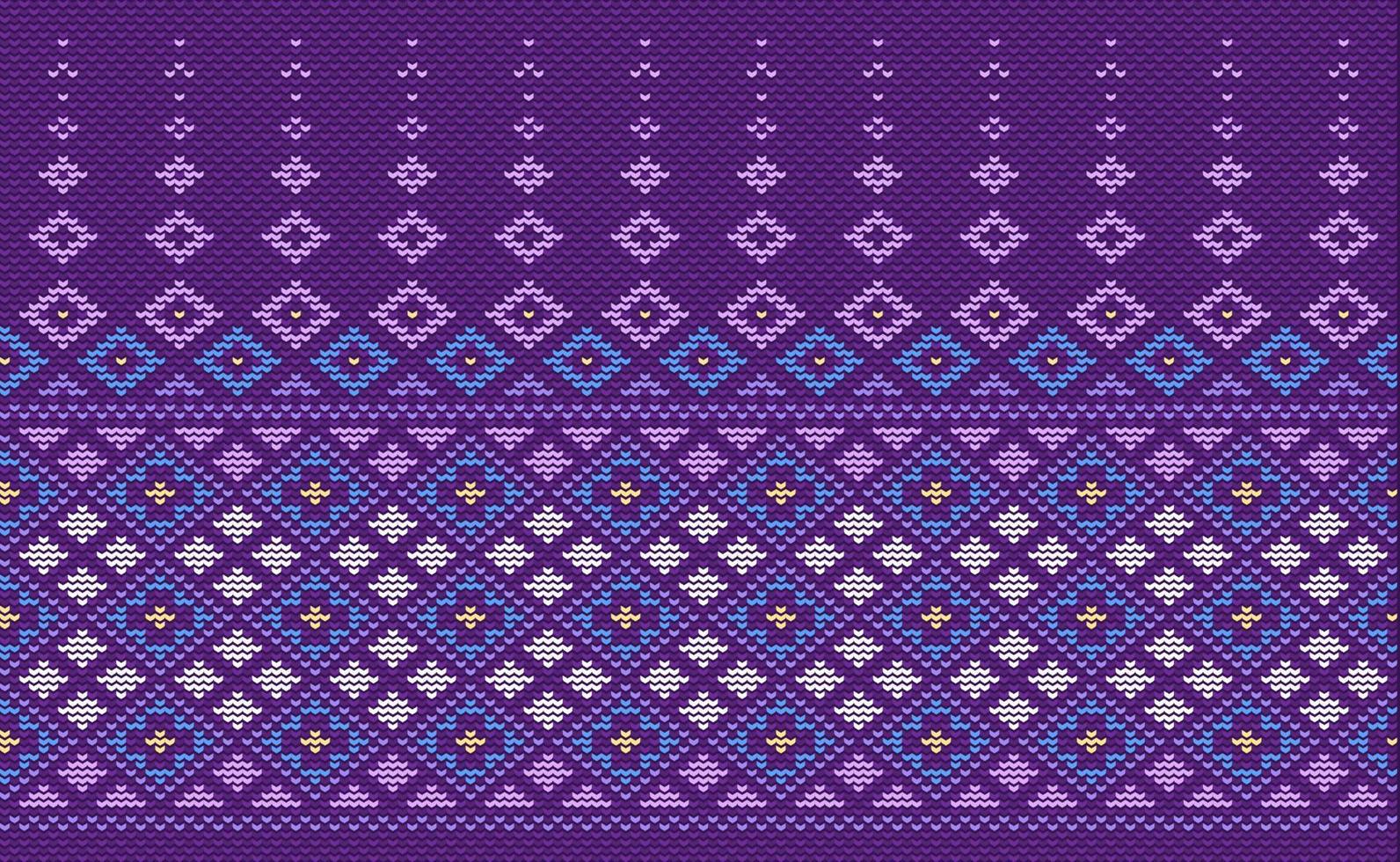 Knitted ethnic pattern, Vector cross stitch knitting background, Embroidery decorative square style