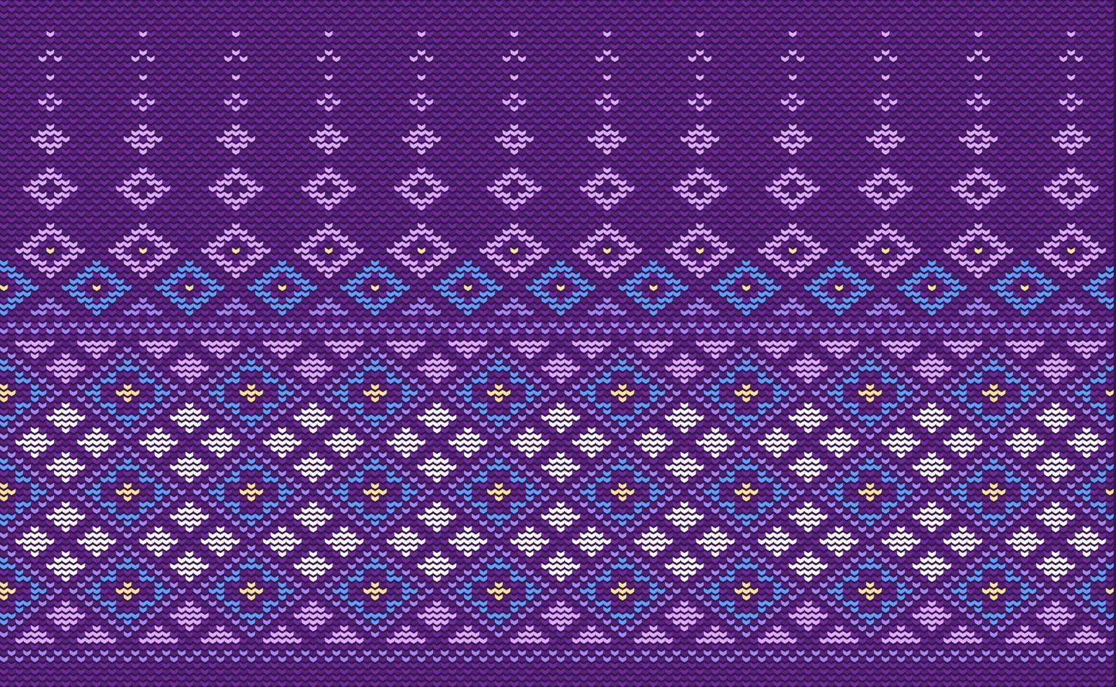 Knitted ethnic pattern, Vector cross stitch knitting background, Embroidery decorative square style