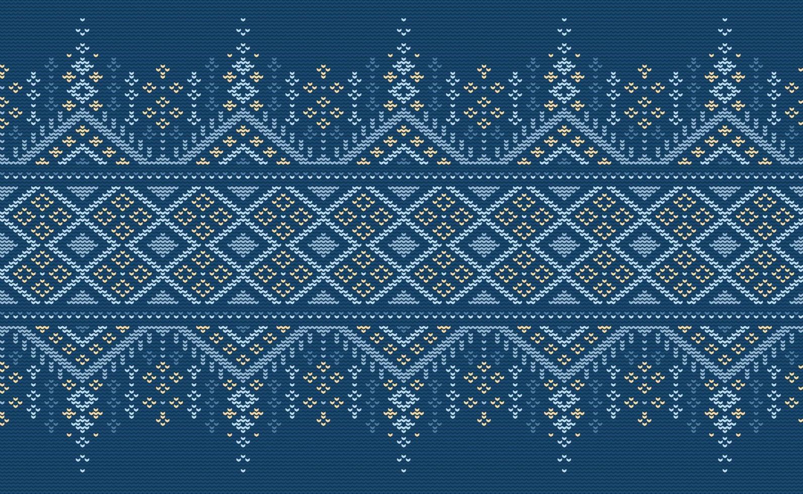 Vector cross stitch knitting background, Knitted ethnic pattern, Embroidery decorative square style