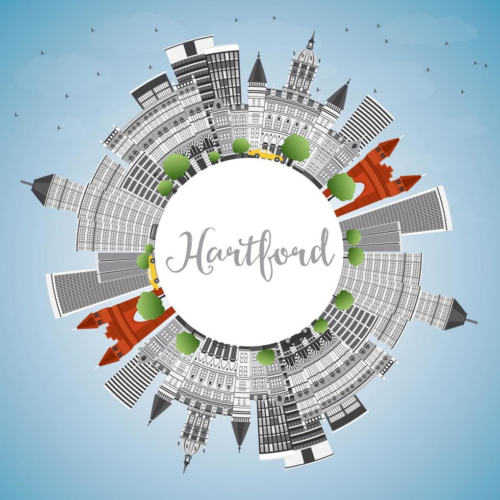 Hartford Skyline with Gray Buildings, Blue Sky and Copy Space. vector