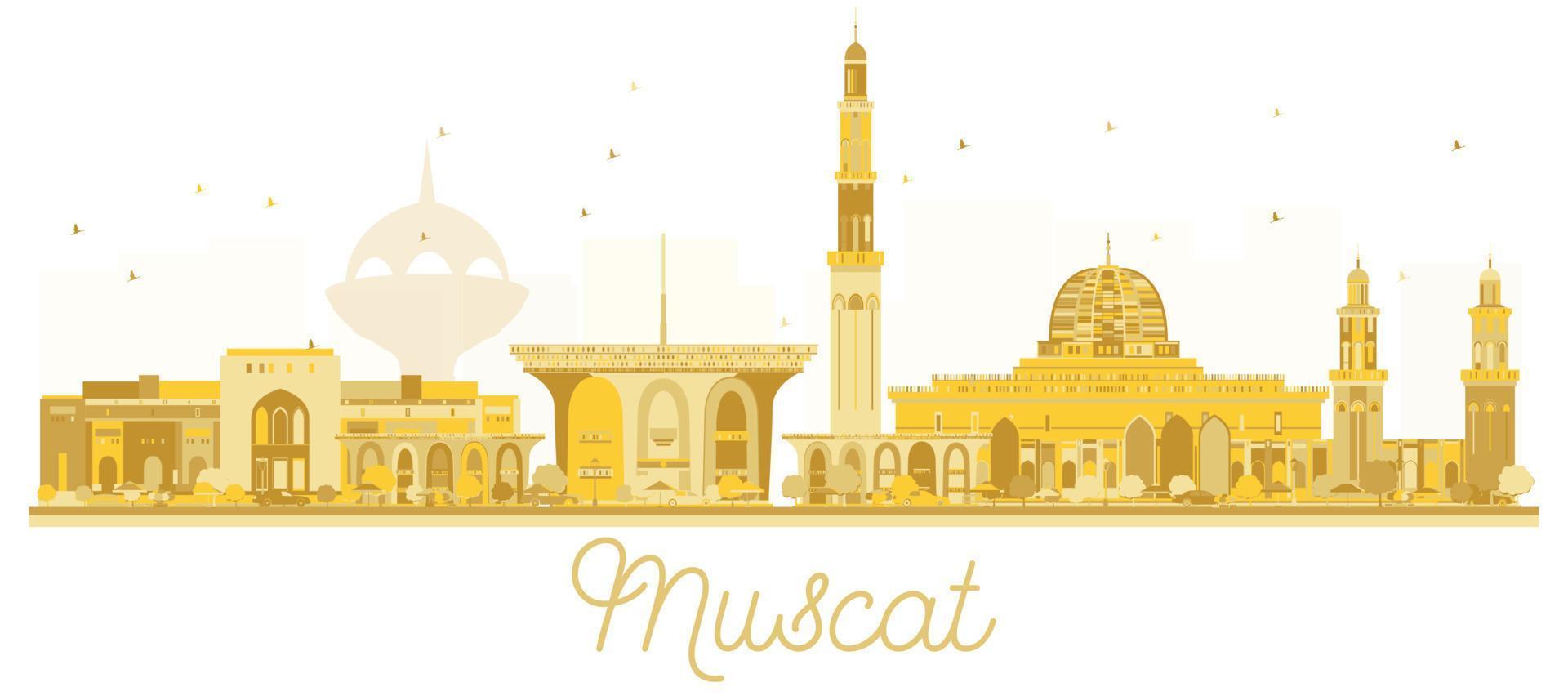 silueta dorada del horizonte de la ciudad de muscat oman. vector