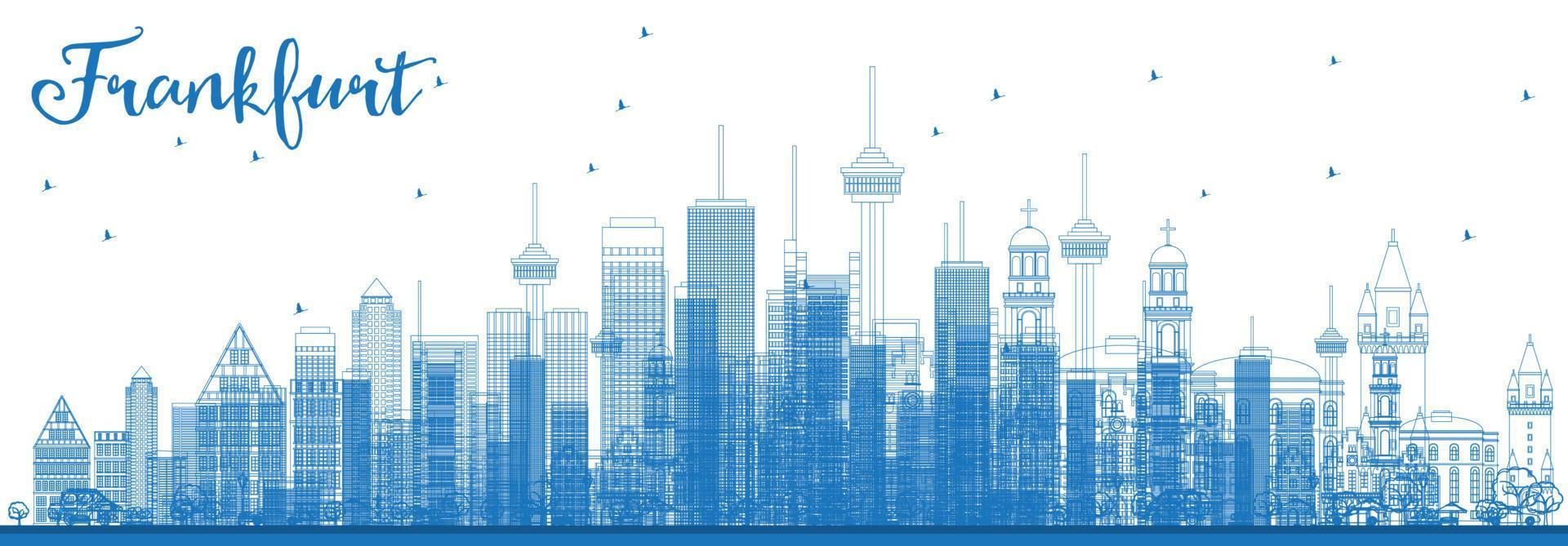 Outline Frankfurt Skyline with Blue Buildings. vector