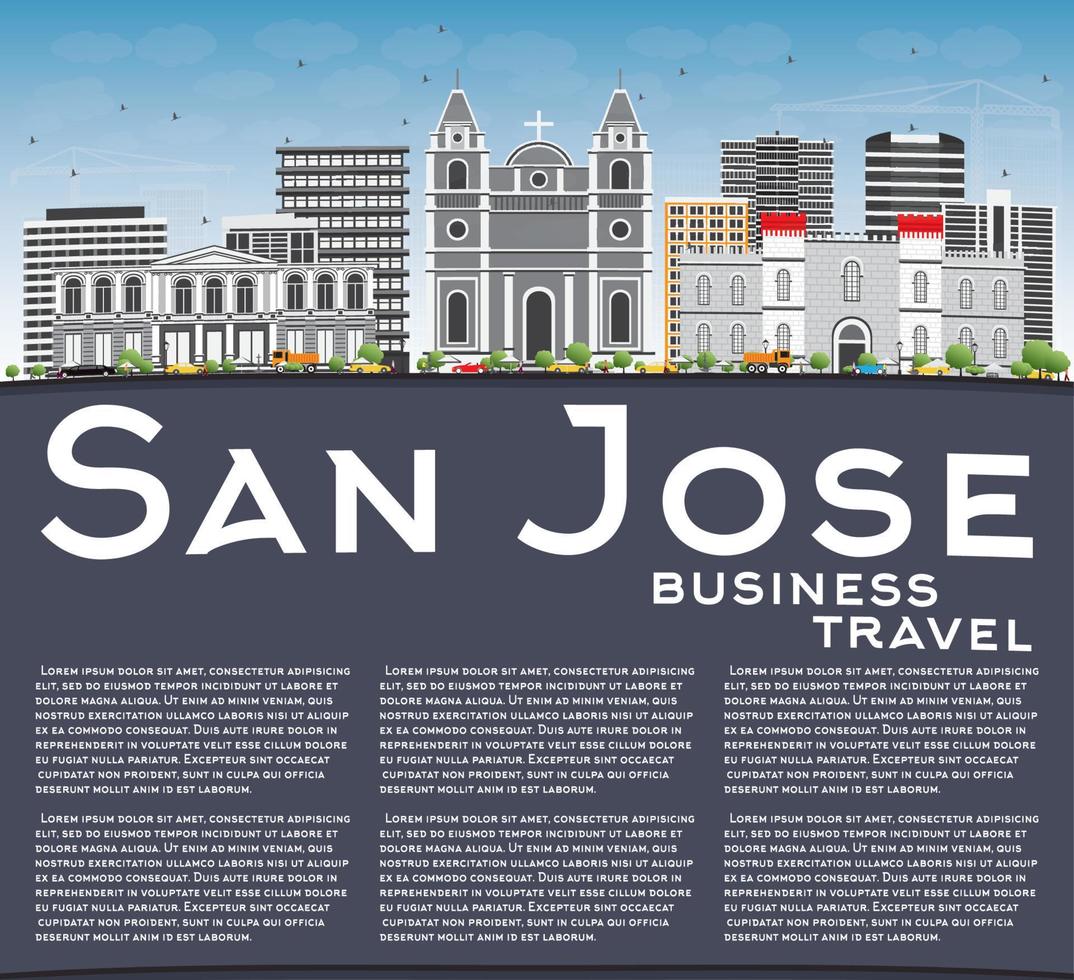 San Jose Skyline with Gray Buildings, Blue Sky and Copy Space. vector