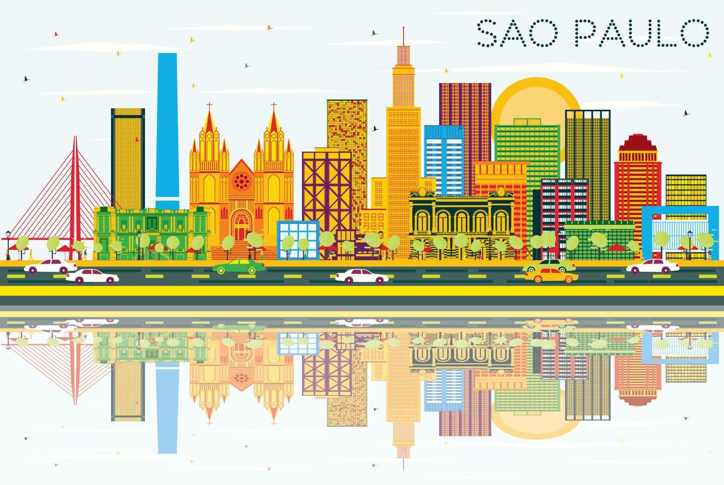 horizonte de sao paulo con edificios grises, cielo azul y reflejos. vector