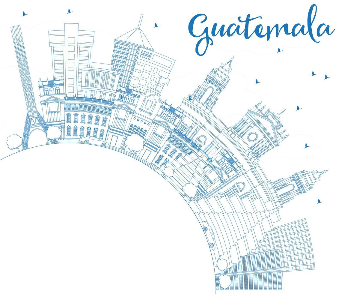 delinee el horizonte de guatemala con edificios azules y copie el espacio. vector