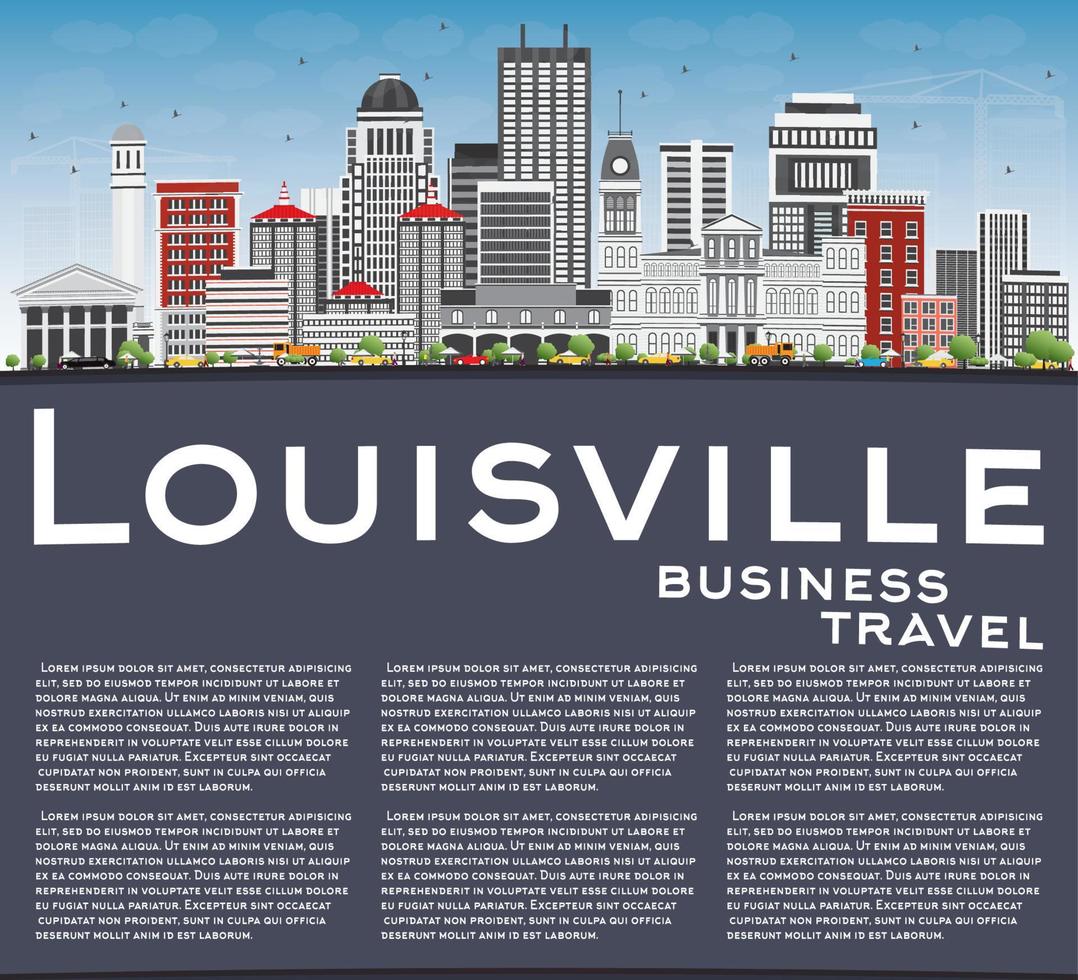 Louisville Skyline with Gray Buildings, Blue Sky and Copy Space. vector