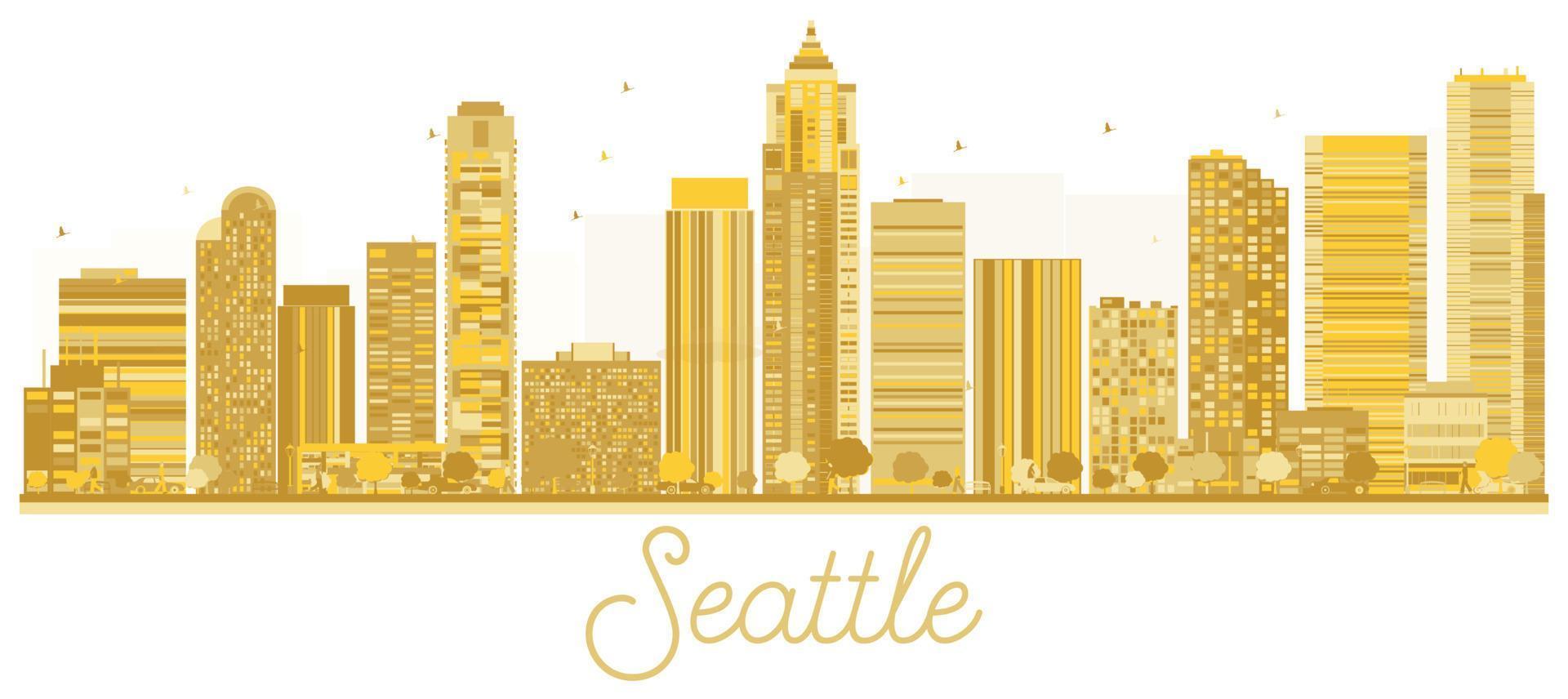 silueta dorada del horizonte de la ciudad de seattle. vector