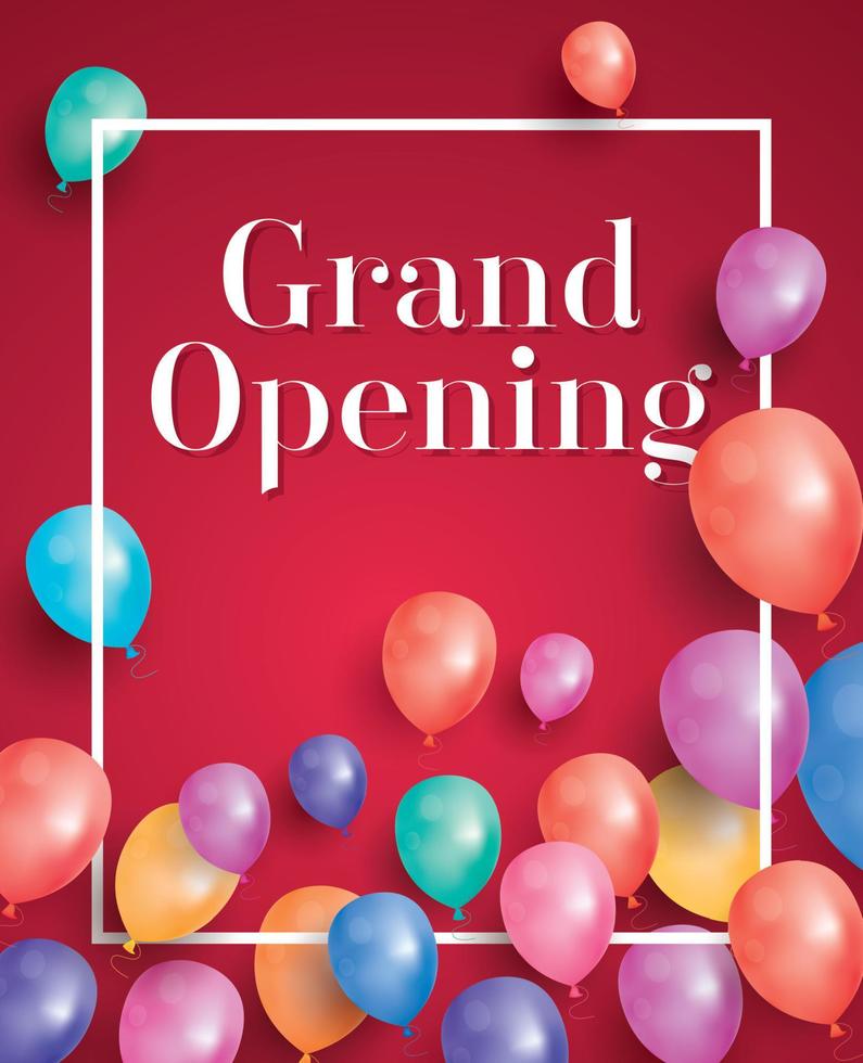 Grand Opening Invitation with White Frame and Balloons. vector