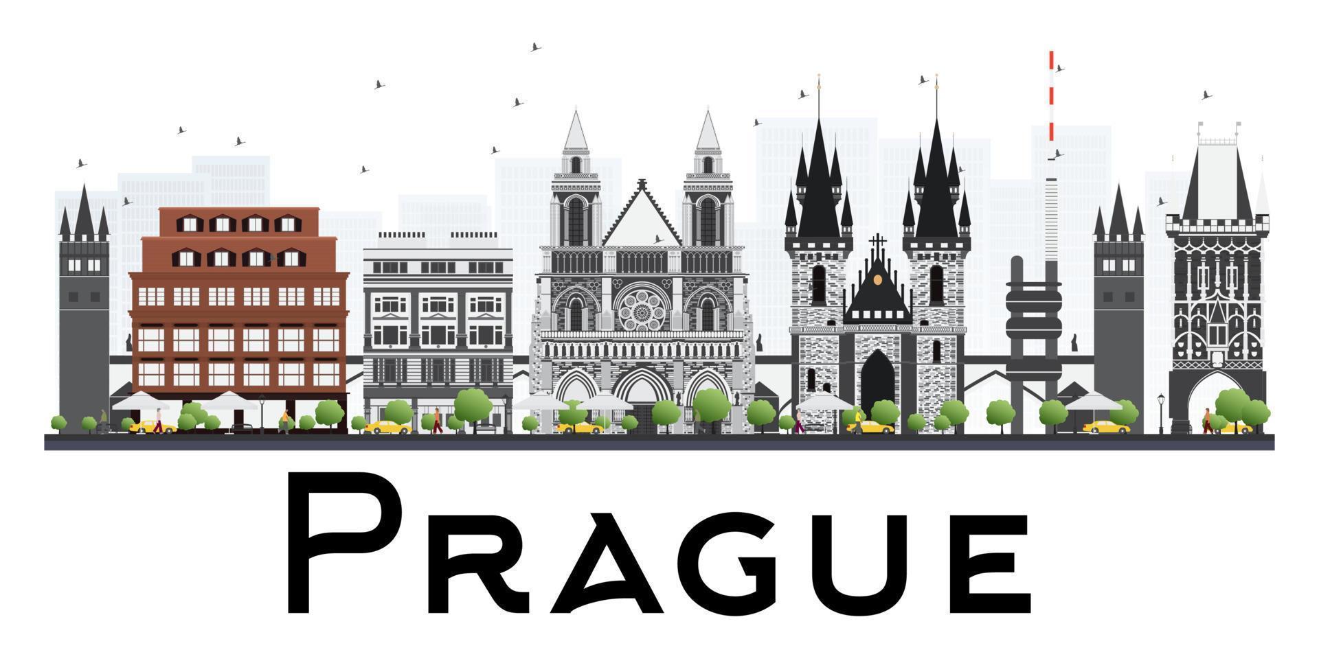 Prague Skyline with Gray Buildings Isolated on White Background. vector