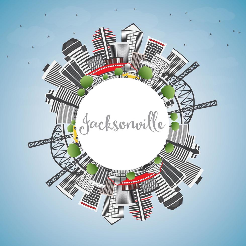 Jacksonville Skyline with Gray Buildings, Blue Sky and Copy Space. vector