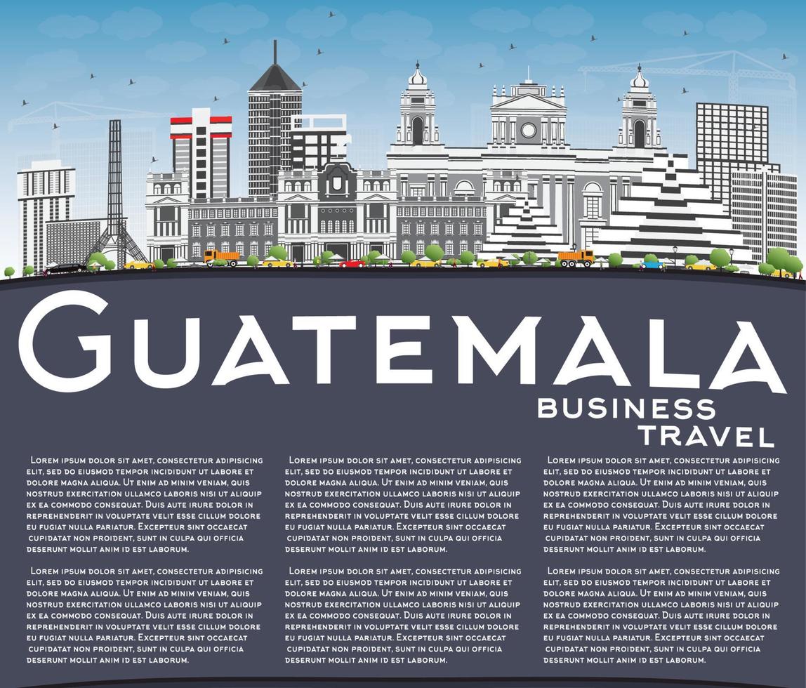 Guatemala Skyline with Gray Buildings, Blue Sky and Copy Space. vector