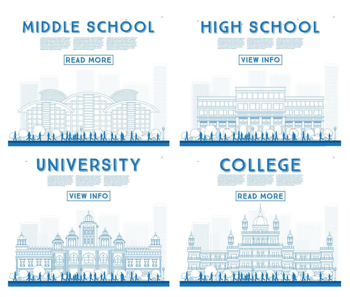Outline Set of University, High School and College Study Banners. vector
