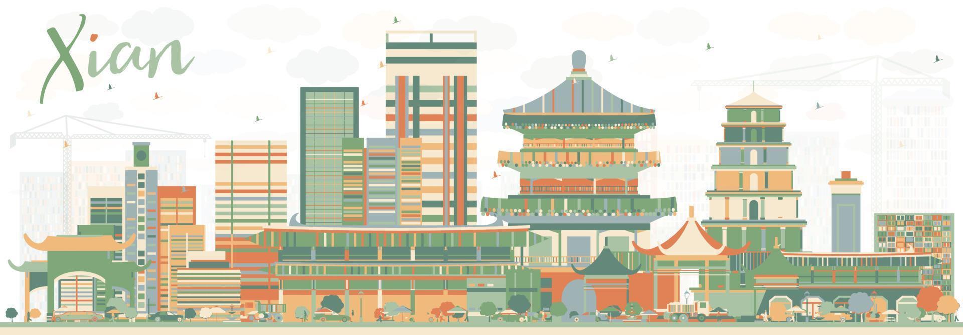 horizonte abstracto de xian con edificios de color. vector