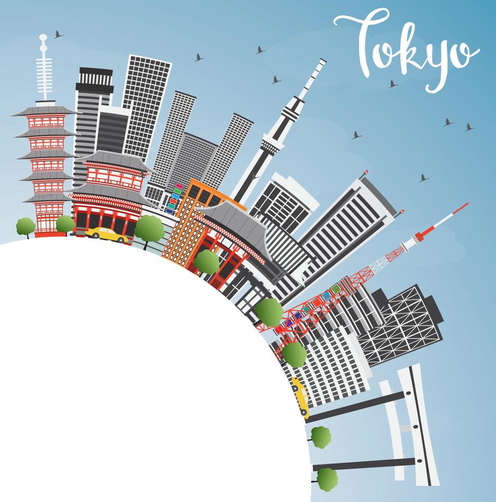 horizonte de tokio con edificios grises, cielo azul y espacio para copiar. vector