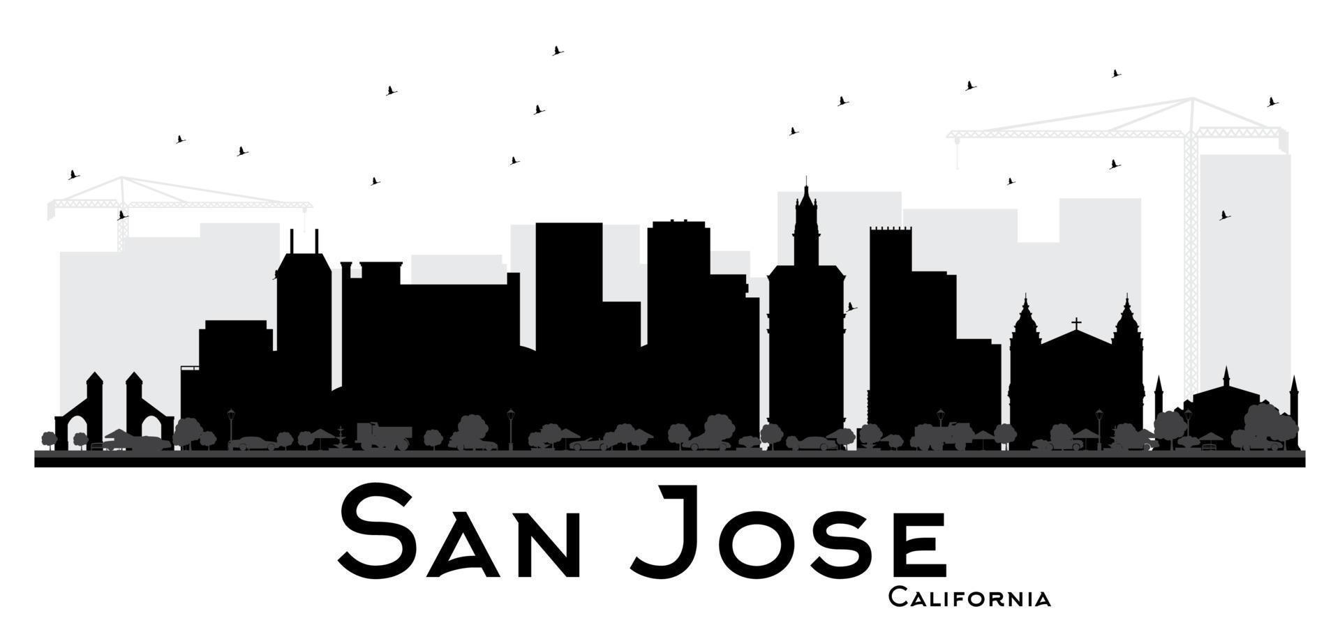 silueta en blanco y negro del horizonte de la ciudad de san jose california. vector