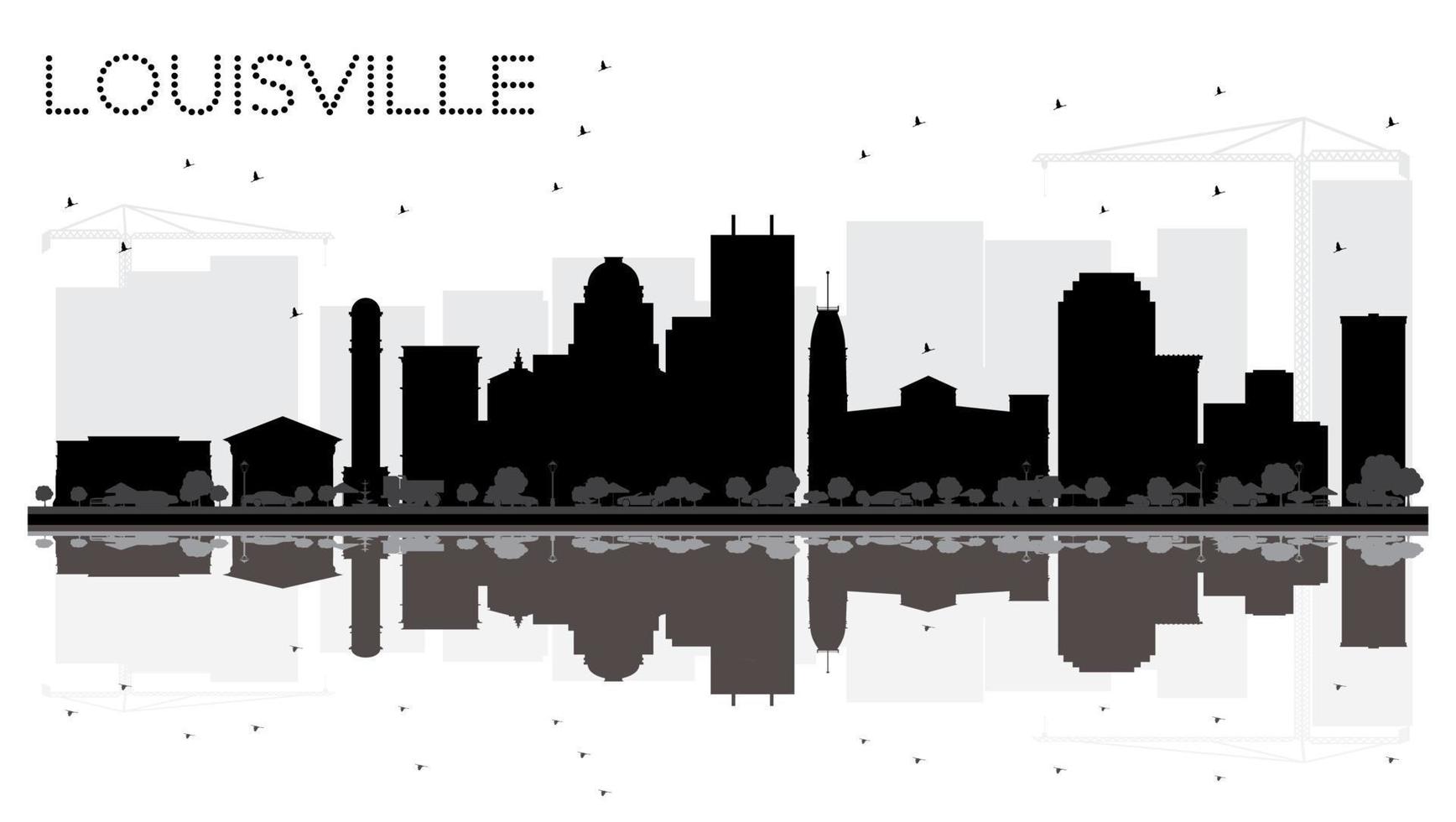 louisville kentucky usa city skyline silueta en blanco y negro con reflejos. vector