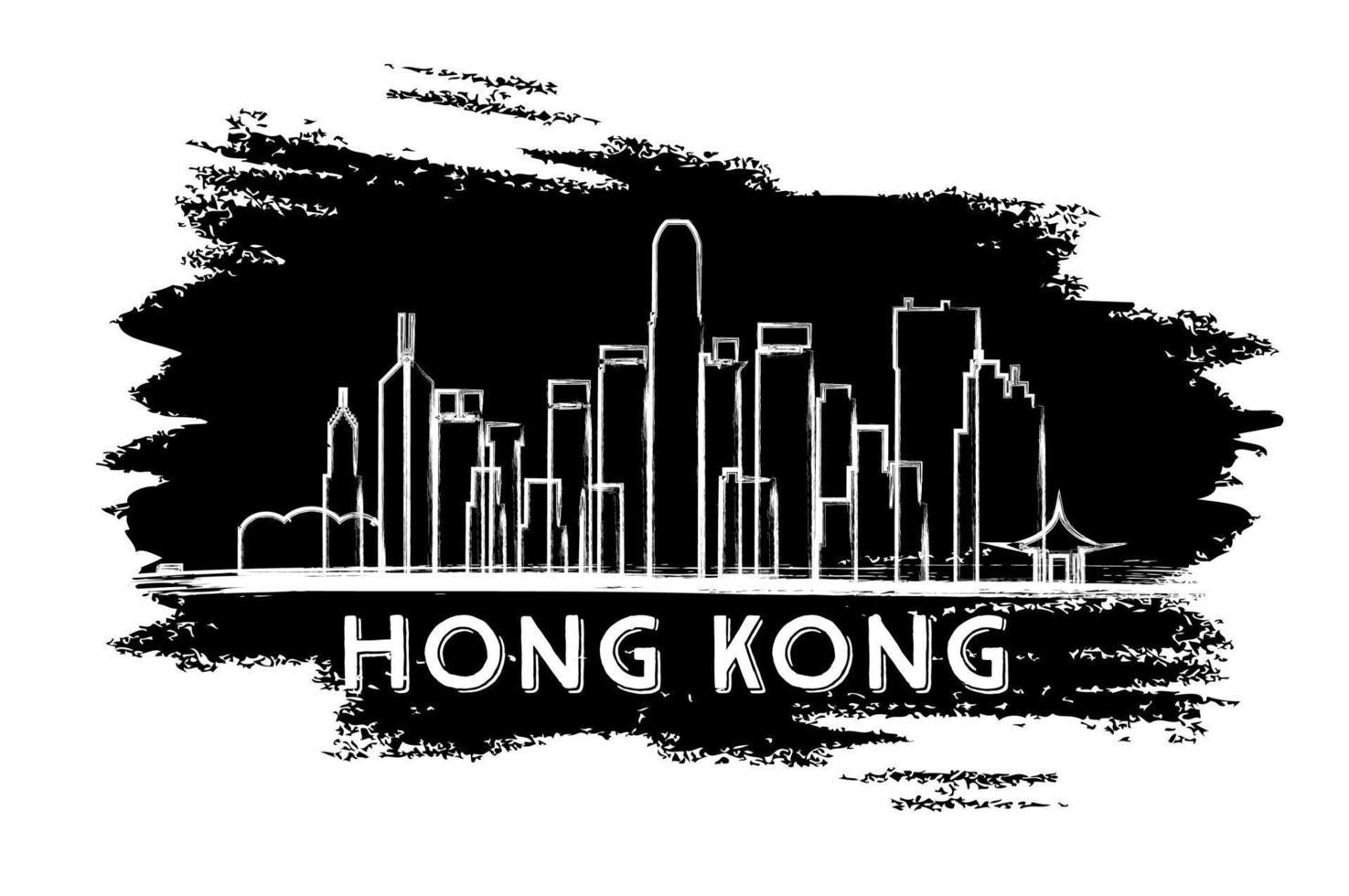 silueta del horizonte de hong kong. boceto dibujado a mano. vector