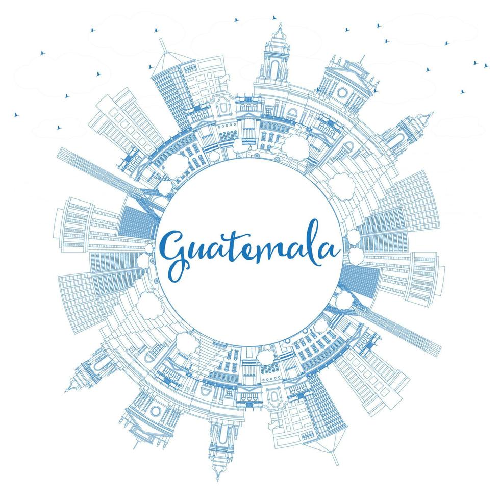 Outline Guatemala Skyline with Blue Buildings and Copy Space. vector