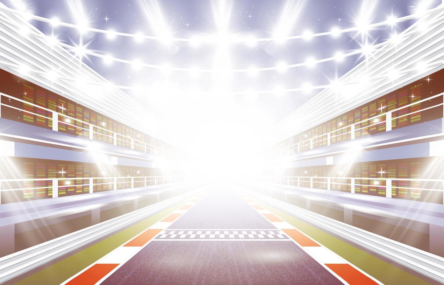 Race Track Arena with Spotlights and Finish Line. vector