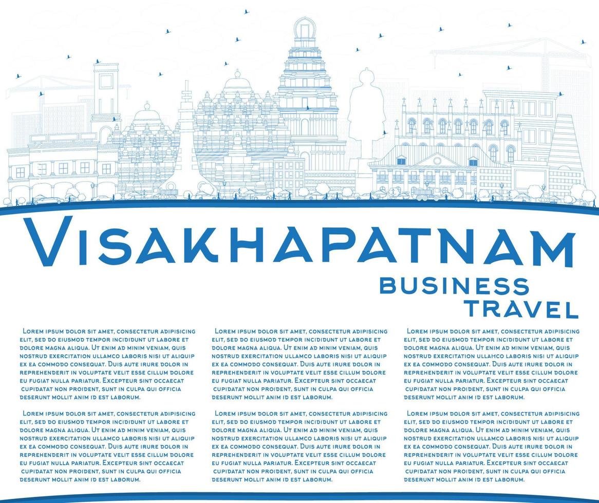 Outline Visakhapatnam Skyline with Blue Buildings and Copy Space. vector