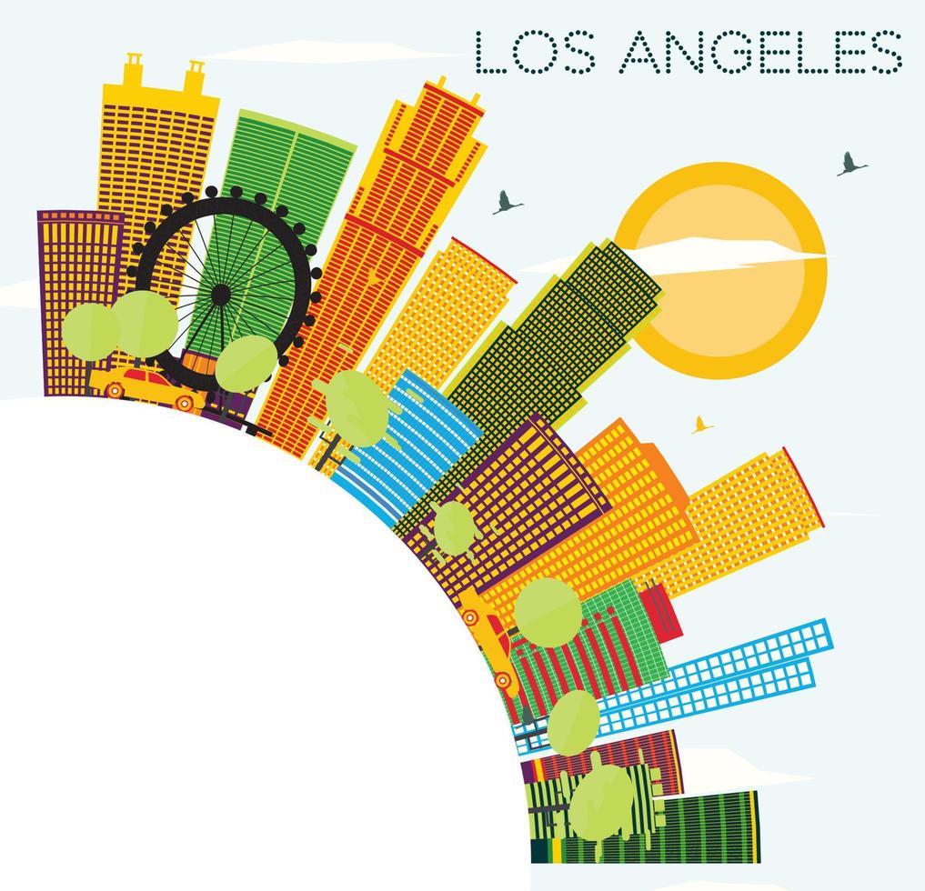 Los Angeles Skyline with Color Buildings, Blue Sky and Copy Space. vector