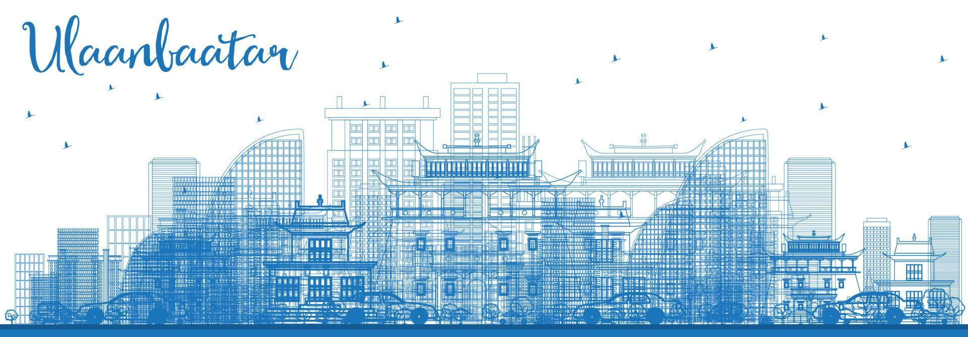 Outline Ulaanbaatar Skyline with Blue Buildings. vector