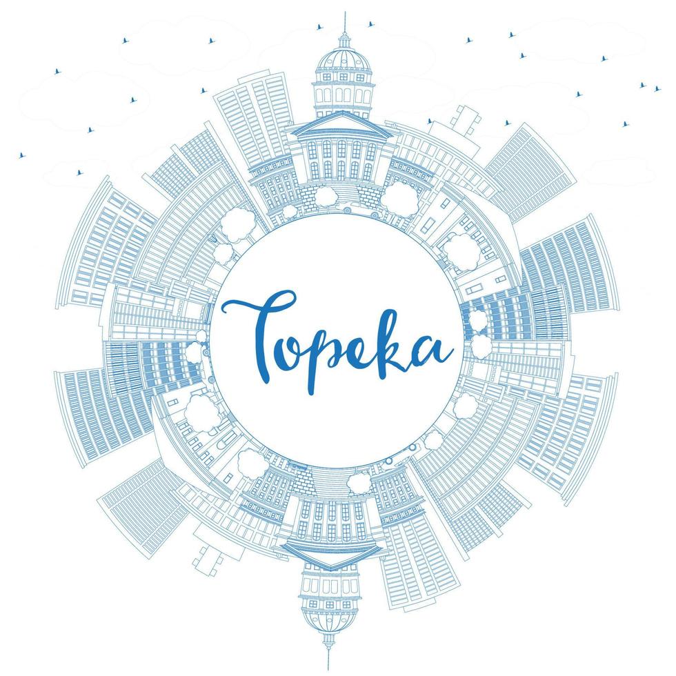 Outline Topeka Skyline with Blue Buildings and Copy Space. vector