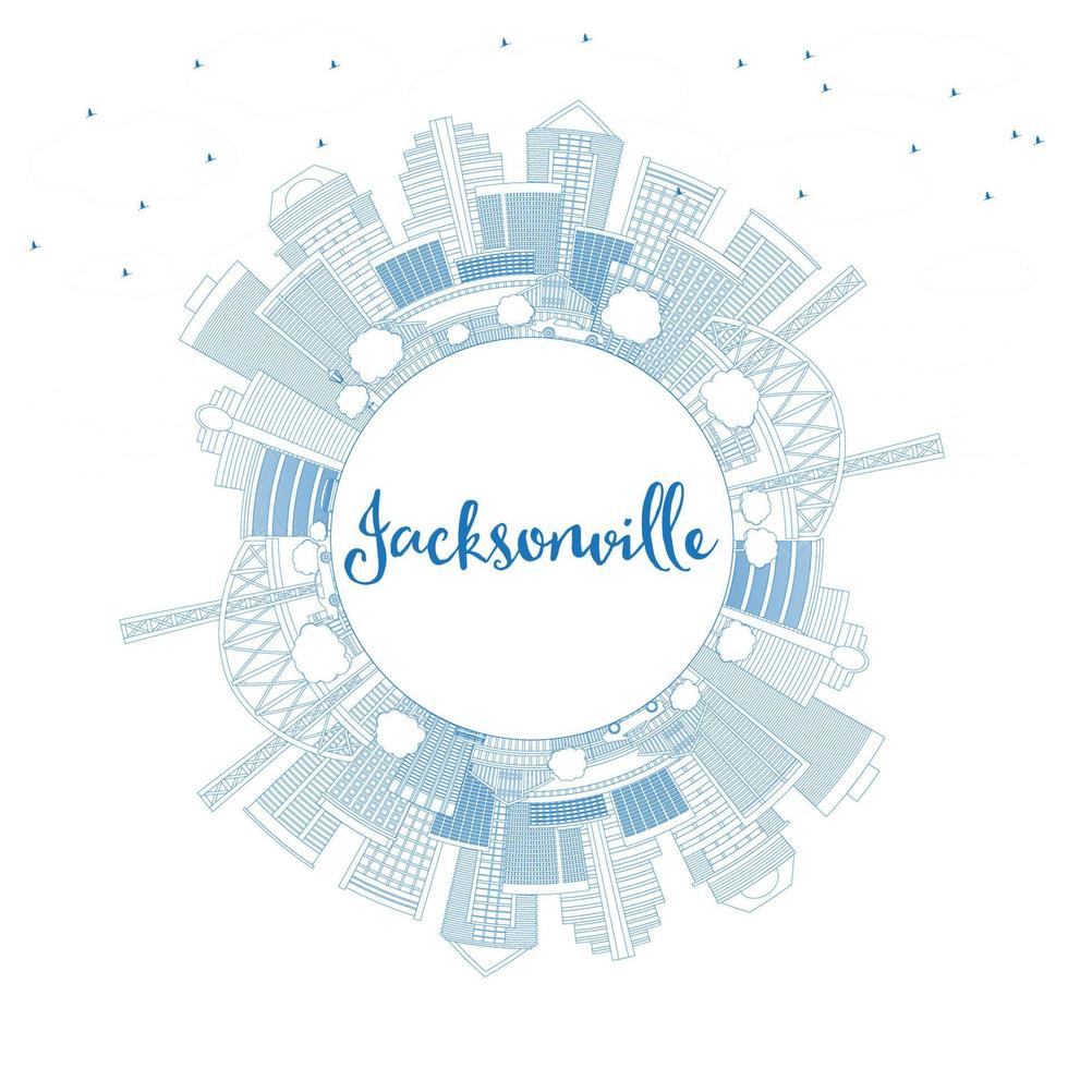 Outline Jacksonville Skyline with Blue Buildings and Copy Space. vector