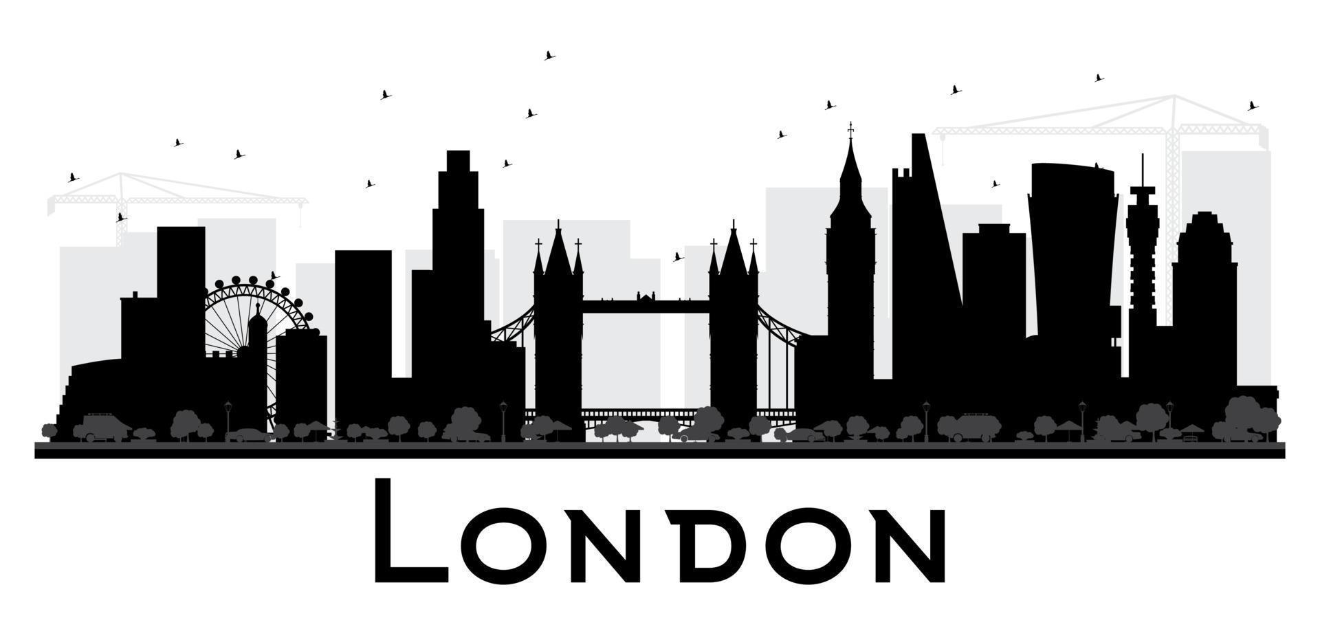 London City skyline black and white silhouette. vector