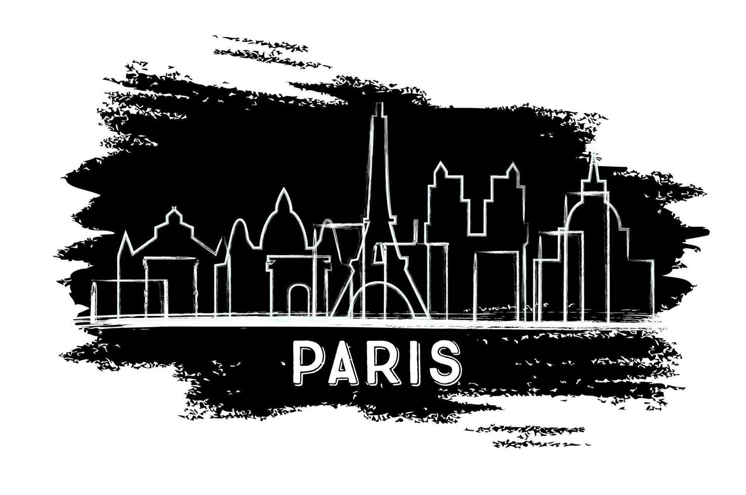 Paris Skyline Silhouette. Hand Drawn Sketch. vector