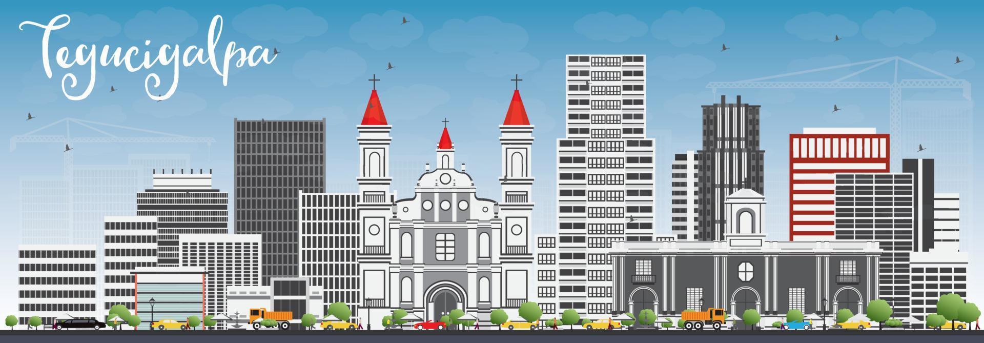 horizonte de tegucigalpa con edificios grises y cielo azul. vector