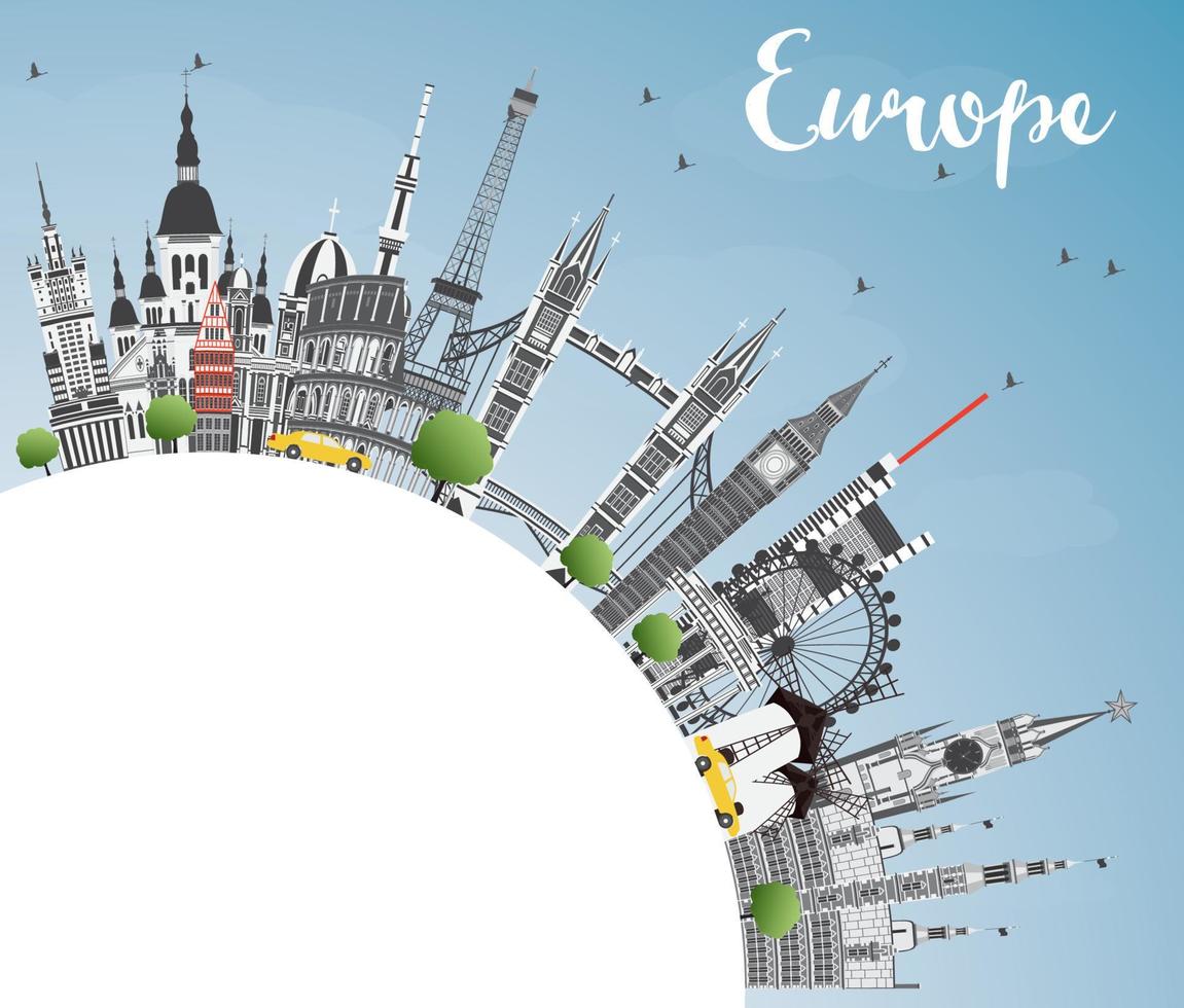 Famous Landmarks in Europe with Copy Space. vector